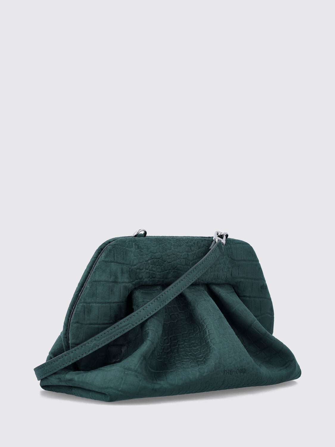 THEMOIRÈ CLUTCH: Themoirè Bios Draped Croc-Effect Vegan Leather Clutch with Shoulder Strap, Green - Img 3