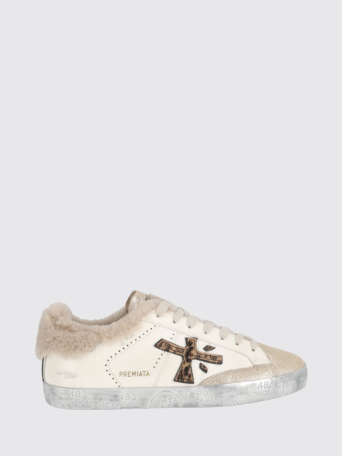 PREMIATA BASKETS: Baskets Stevend Premiata en cuir et suède avec intérieur doublé en laine, Blanc - Img 1