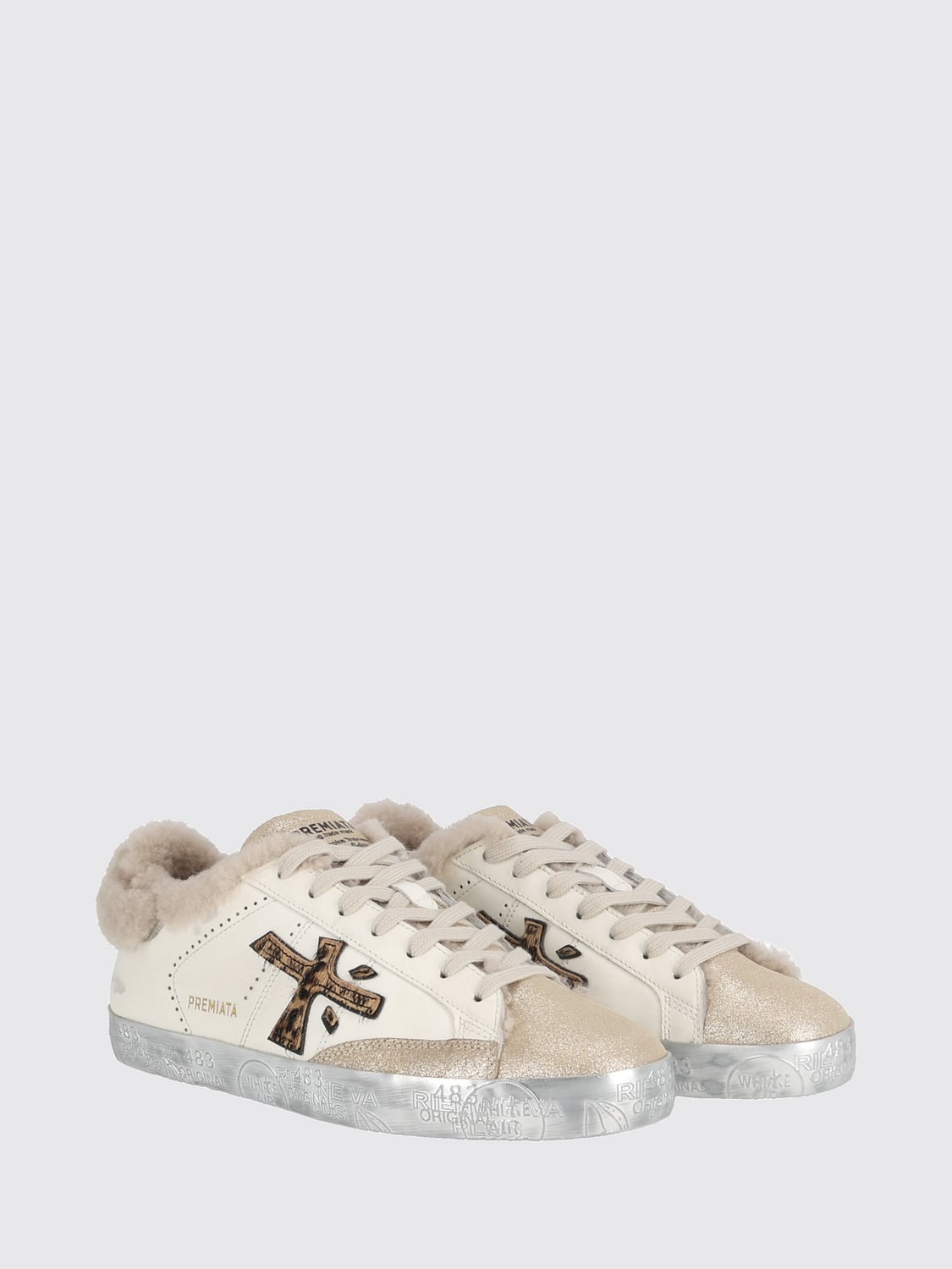 PREMIATA BASKETS: Baskets Stevend Premiata en cuir et suède avec intérieur doublé en laine, Blanc - Img 2