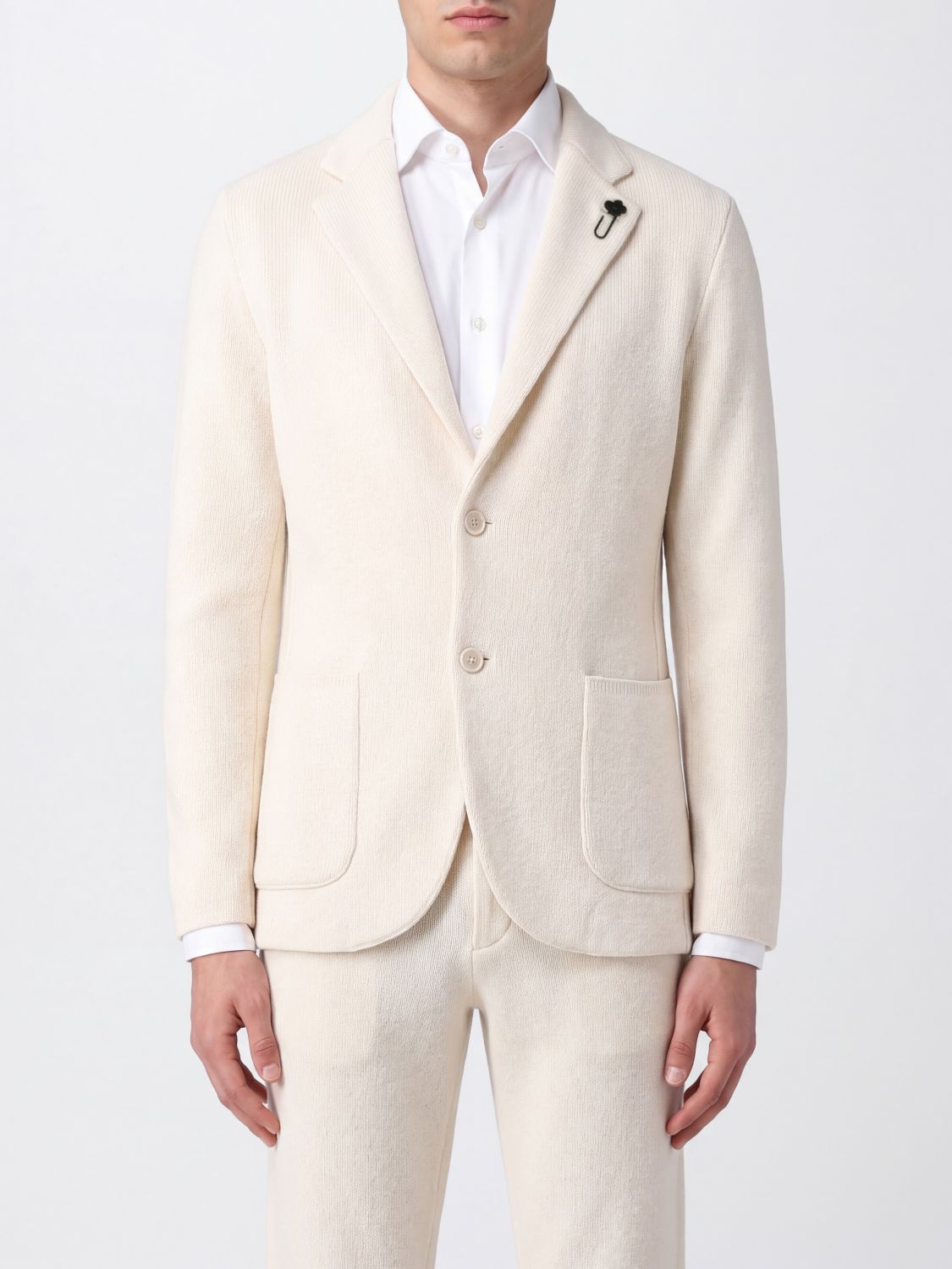 LARDINI JACKET: Lardini Single-Breasted Pure Cashmere Blazer with Patch Pockets and Notch Lapels, Yellow Cream - Img 1
