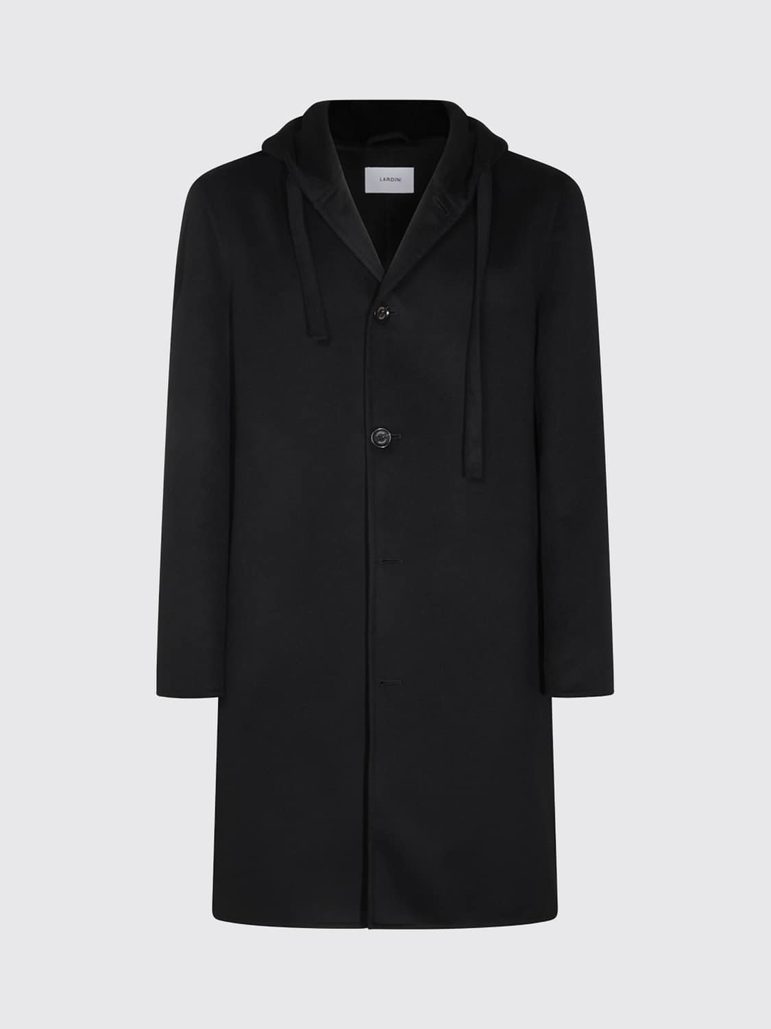 LARDINI ABRIGO: Abrigo de botonadura sencilla Lardini de pura lana virgen con capucha y botones, Negro - Img 2