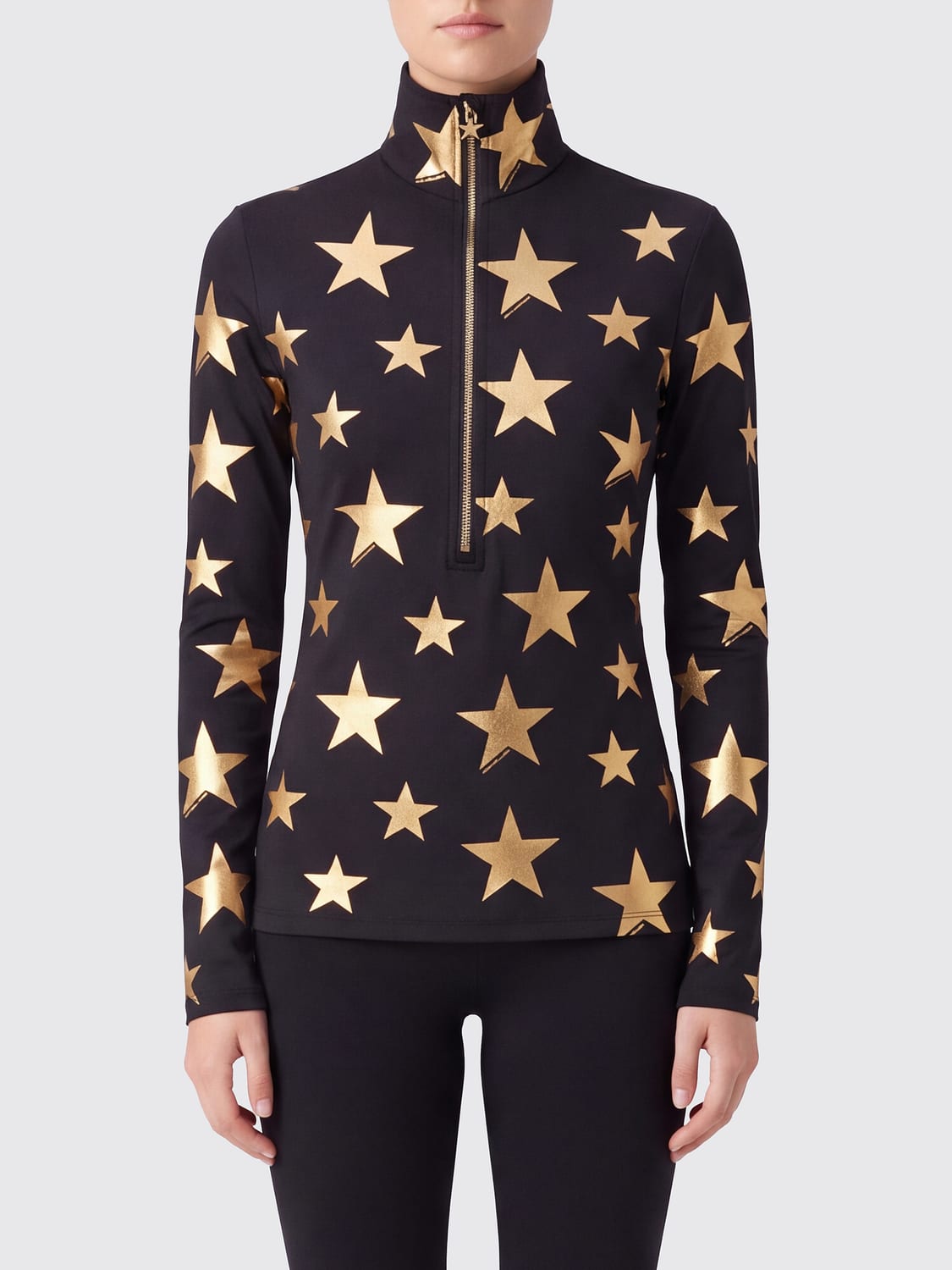 GOLDBERGH TOP: Dolcevita sportivo Hikari Goldbergh in tessuto tecnico stretch con stampa animalier, Nero - Img 1