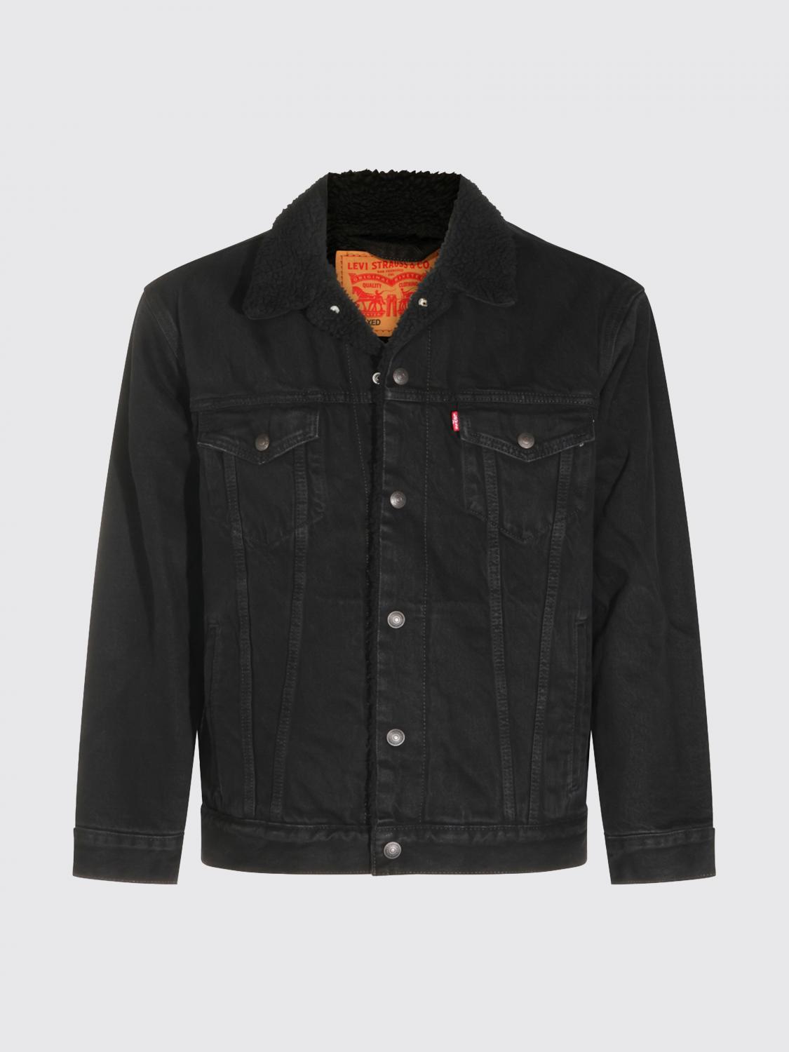 LEVI'S 外套: Levi's 牛仔衬衫夹克，配毛领和贴袋, 黑色 - Img 2