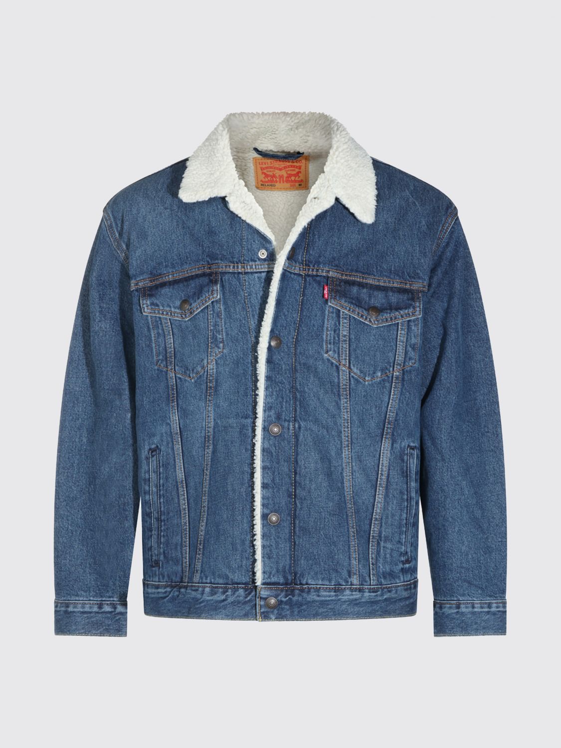 LEVI'S 外套: Levi's 牛仔衬衫夹克，配毛领和贴袋, 蓝色 - Img 2