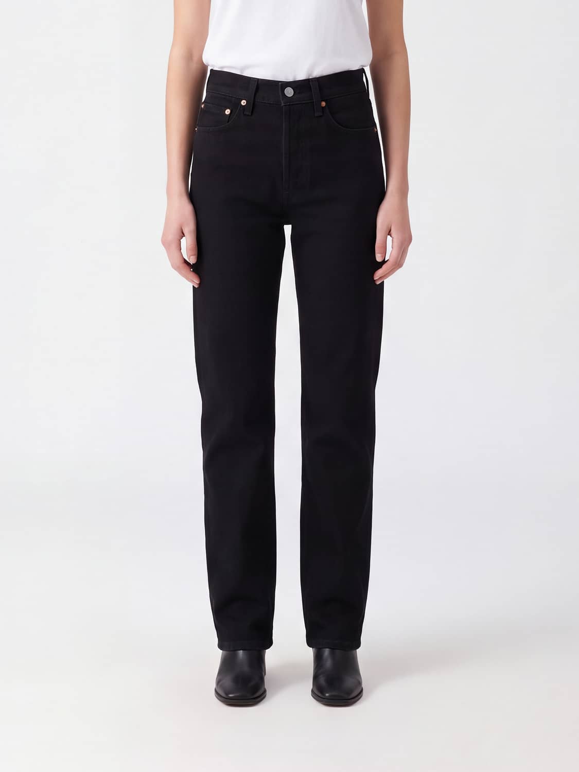 LEVI'S VAQUEROS: Vaqueros Ribcage Levi's de talle alto y pernera ancha en denim reciclado, Negro - Img 1