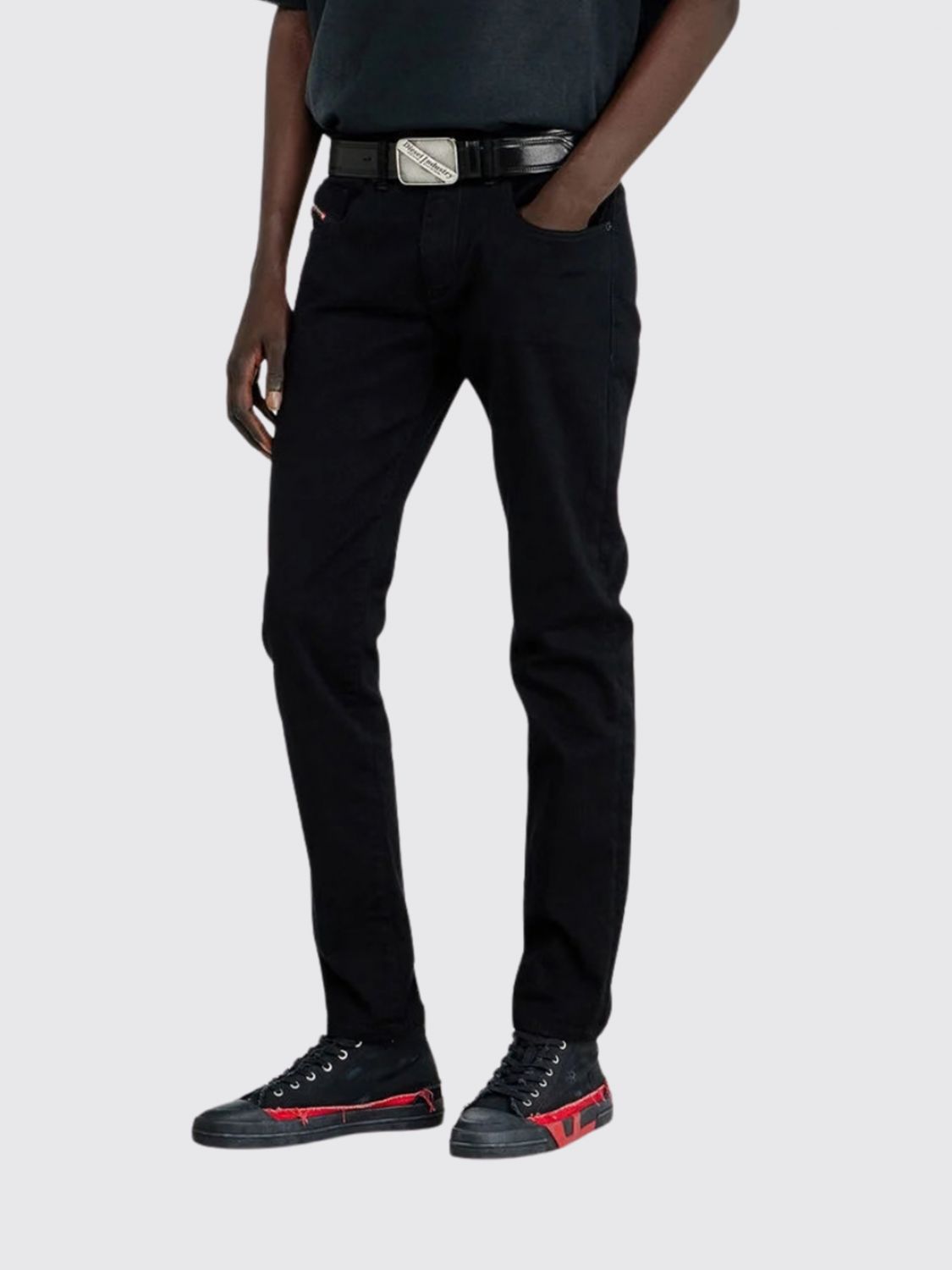 DIESEL JEANS: Diesel D-Strukt Mid-Rise Slim Fit Stretch-Denim Jeans, Black - Img 1