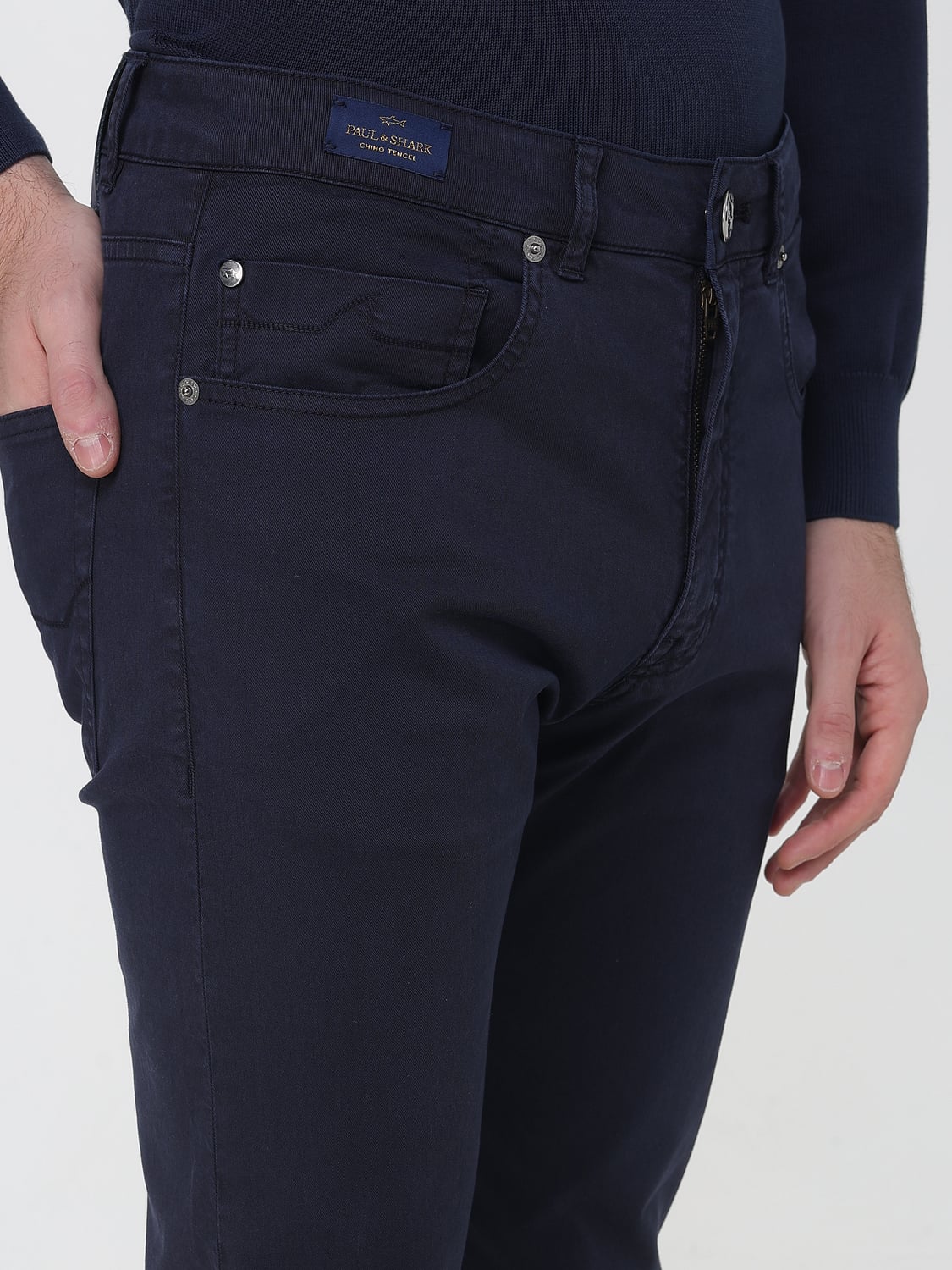 PAUL & SHARK PANTS: Paul & Shark Slim Fit Cotton Blend Five-Pocket Trousers, Blue - Img 3