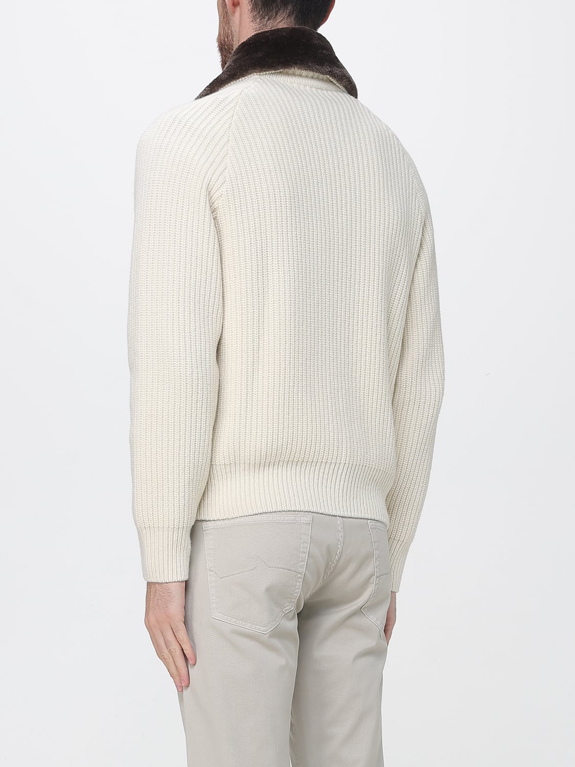 PAUL & SHARK PULLOVER: Paul & Shark Woll-Cardigan mit Reißverschluss und Pelzkragen, Weiß - Img 2