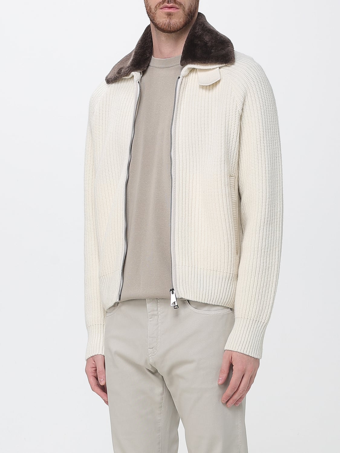 PAUL & SHARK PULLOVER: Paul & Shark Woll-Cardigan mit Reißverschluss und Pelzkragen, Weiß - Img 3