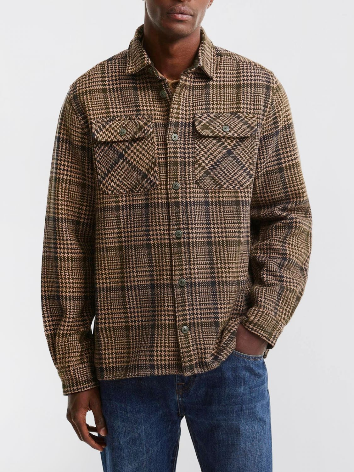 BARBOUR GIACCA: Sovracamicia Barbour in cotone a quadri con tasche a toppa applicate, Oliva - Img 1