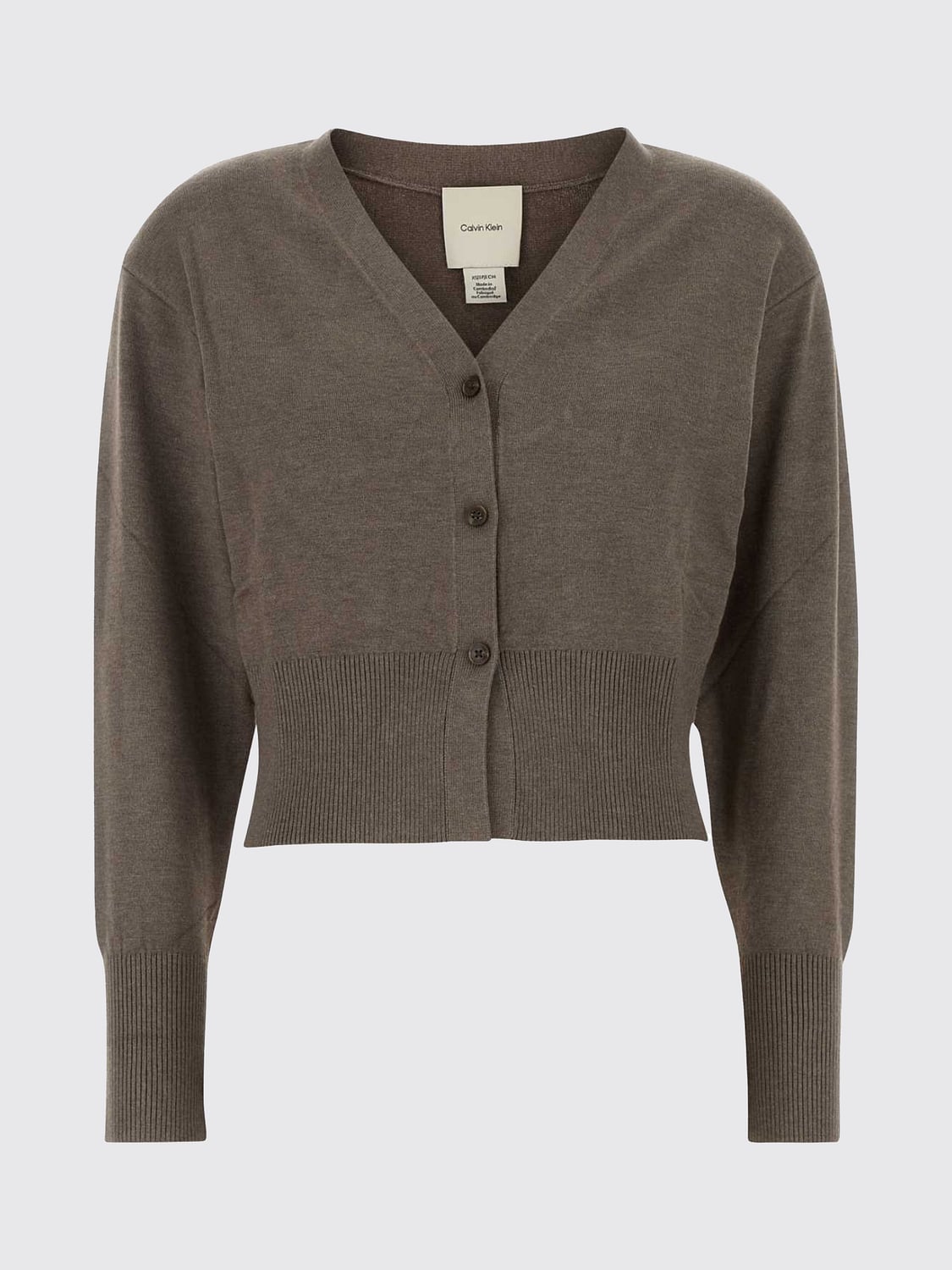 CALVIN KLEIN PULL: Cardigan Calvin Klein en mélange de viscose avec col V et épaules tombantes, Marron - Img 2