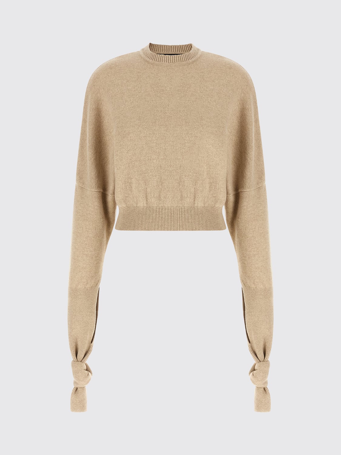 JACQUEMUS SWEATER: Merino Wool Crewneck Jumper by Jacquemus with Dropped Shoulders, Beige - Img 2