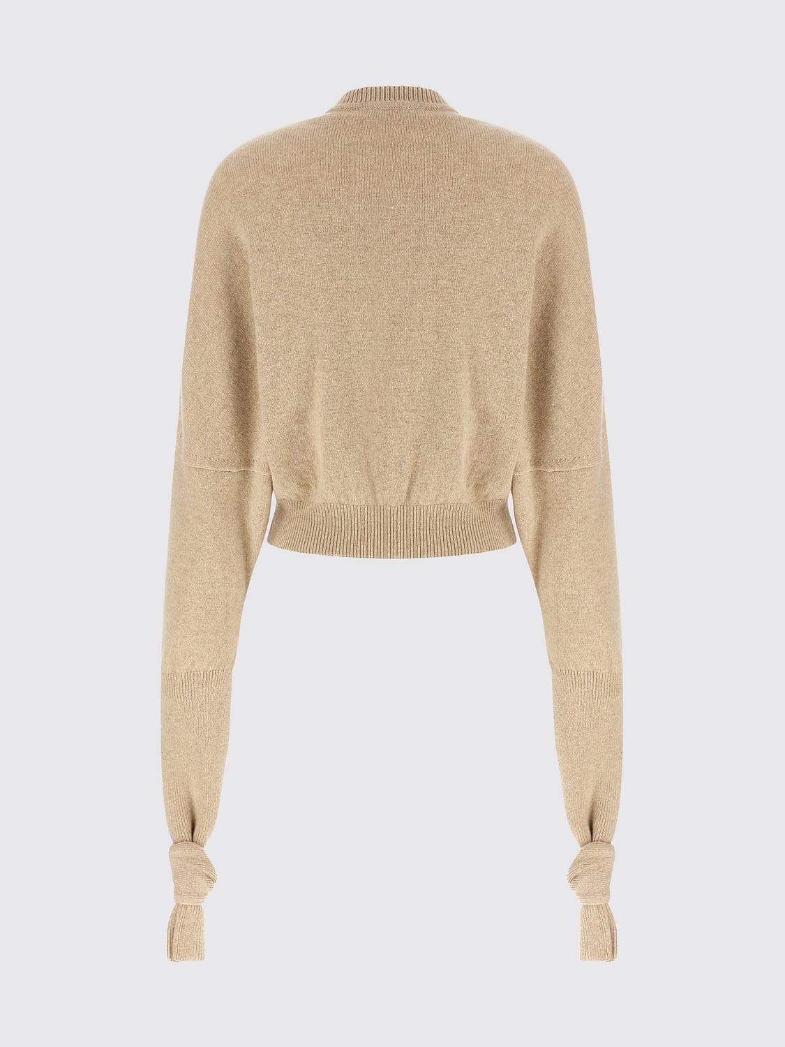 JACQUEMUS SWEATER: Merino Wool Crewneck Jumper by Jacquemus with Dropped Shoulders, Beige - Img 3