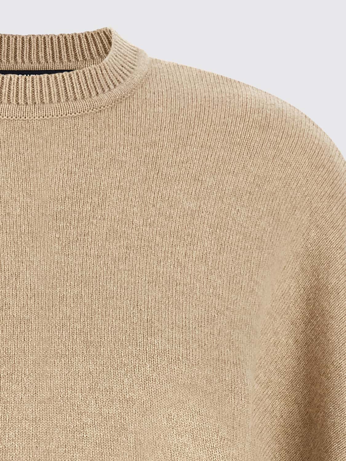 JACQUEMUS SWEATER: Merino Wool Crewneck Jumper by Jacquemus with Dropped Shoulders, Beige - Img 4