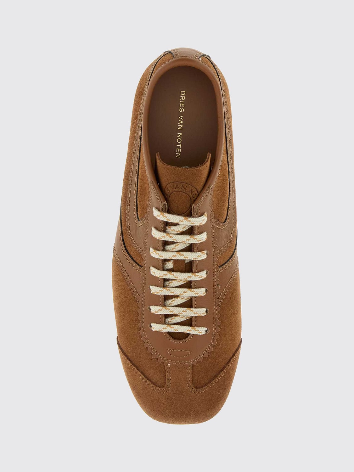 DRIES VAN NOTEN スニーカー: DRIES VAN NOTEN ラウンドトゥのレザー&スエードロートップスニーカー, ブラウン - Img 3