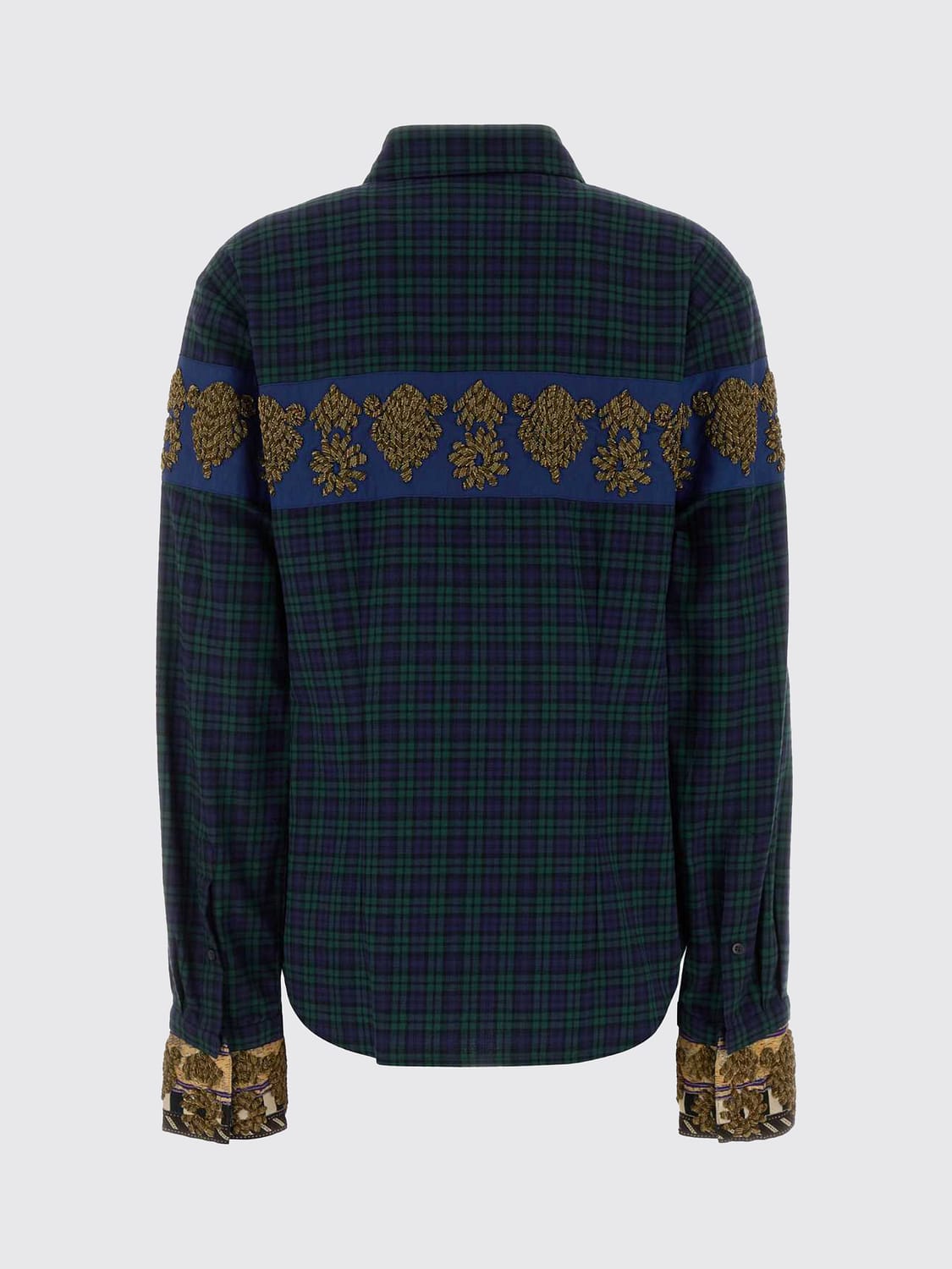 DRIES VAN NOTEN HEMDBLUSE: Dries Van Noten Kariertes Baumwollhemd mit Perlenstickerei und klassischem Kragen, Grün - Img 3