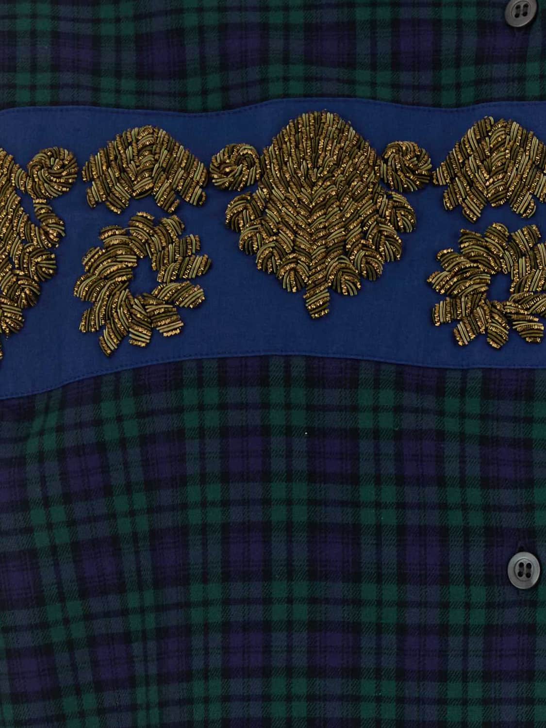 DRIES VAN NOTEN HEMDBLUSE: Dries Van Noten Kariertes Baumwollhemd mit Perlenstickerei und klassischem Kragen, Grün - Img 4