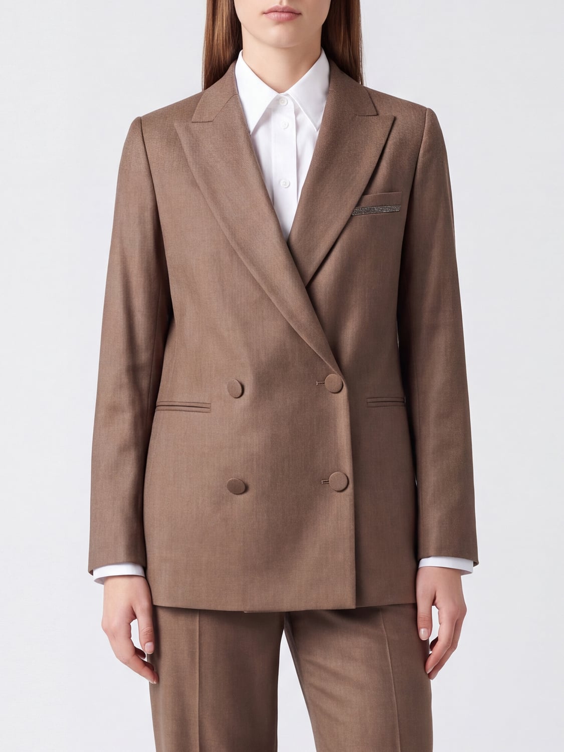 ANTONELLI FIRENZE JACKET: Antonelli Firenze Double-Breasted Wool Blend Blazer with Peak Lapels, Brown - Img 1