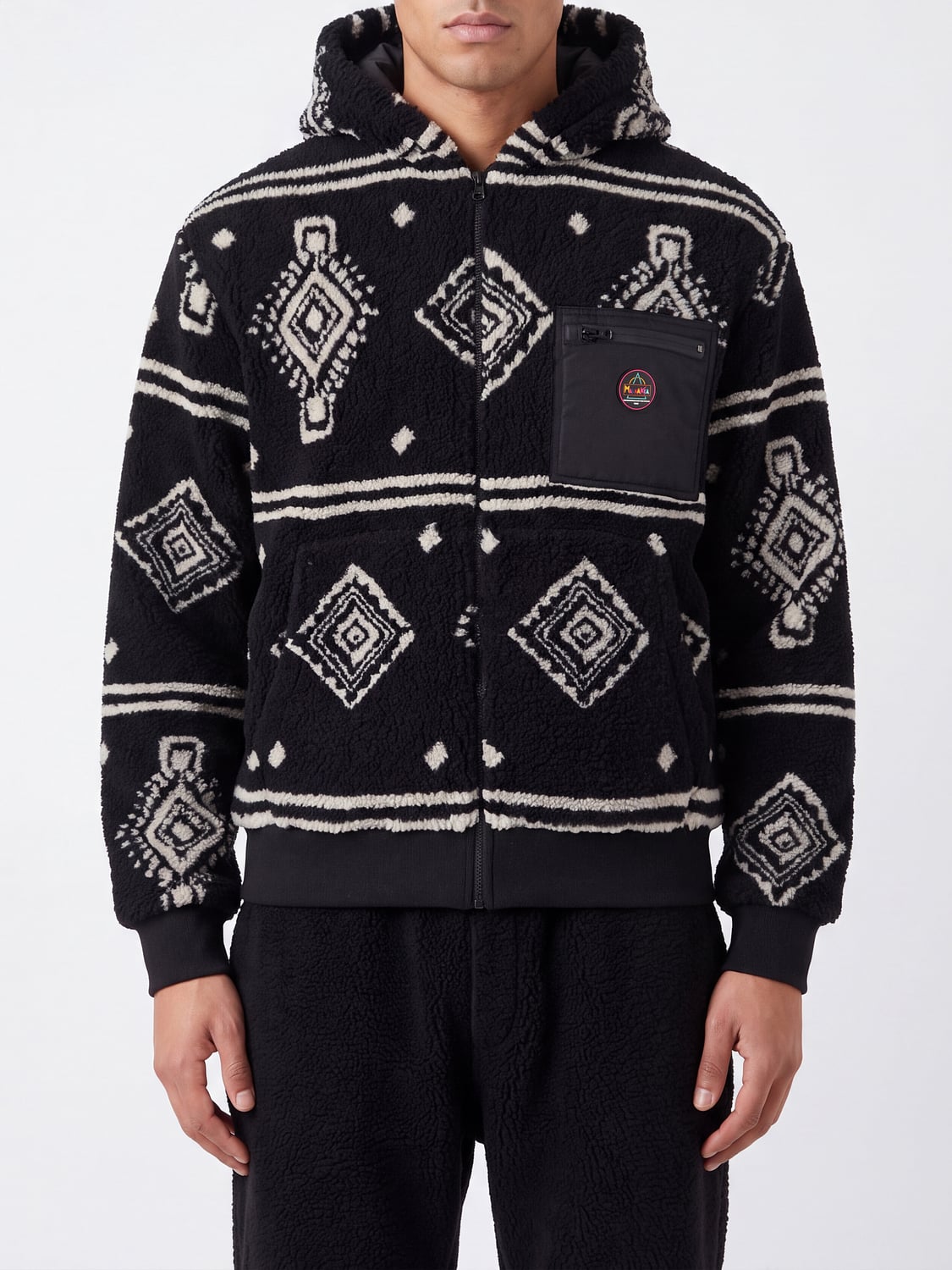 MAUNA KEA JACKET: Mauna Kea Jacquard Fleece Hooded Zip-Up Jacket, Black - Img 1