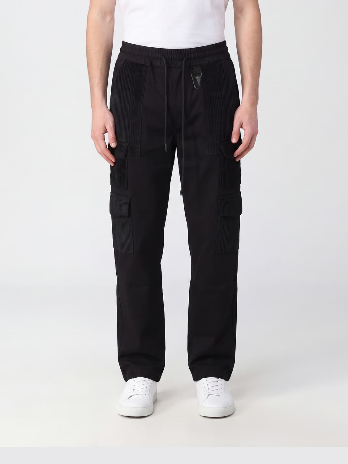 MAUNA KEA PANTS: Mauna Kea Cotton Cargo Trousers with Elasticated Drawstring Waist, Black - Img 1