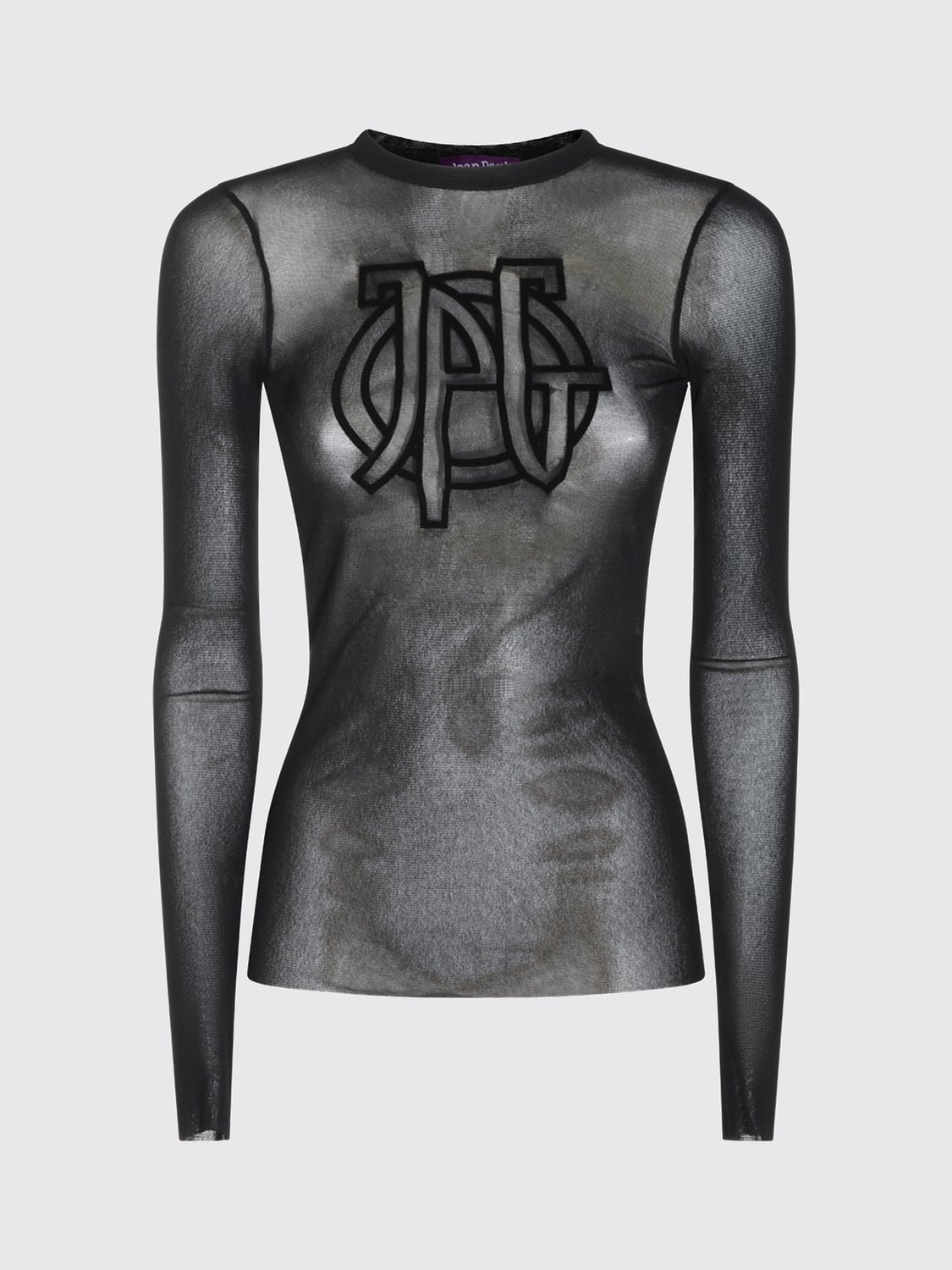 JEAN PAUL GAULTIER TOP: Top slim fit de manga larga Jean Paul Gaultier de punto con estampado de monograma, Negro - Img 2