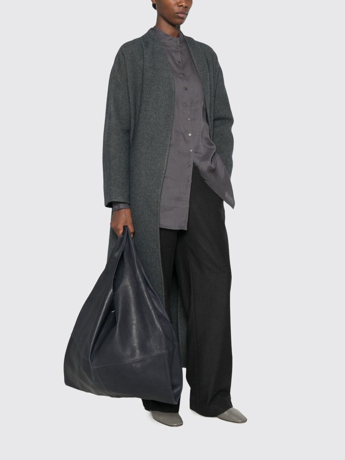 CORTANA BOLSO TOTE: Bolso tote grande Cortana de piel de cordero lisa con doble asa e interior de piel, Azul Marino - Img 2