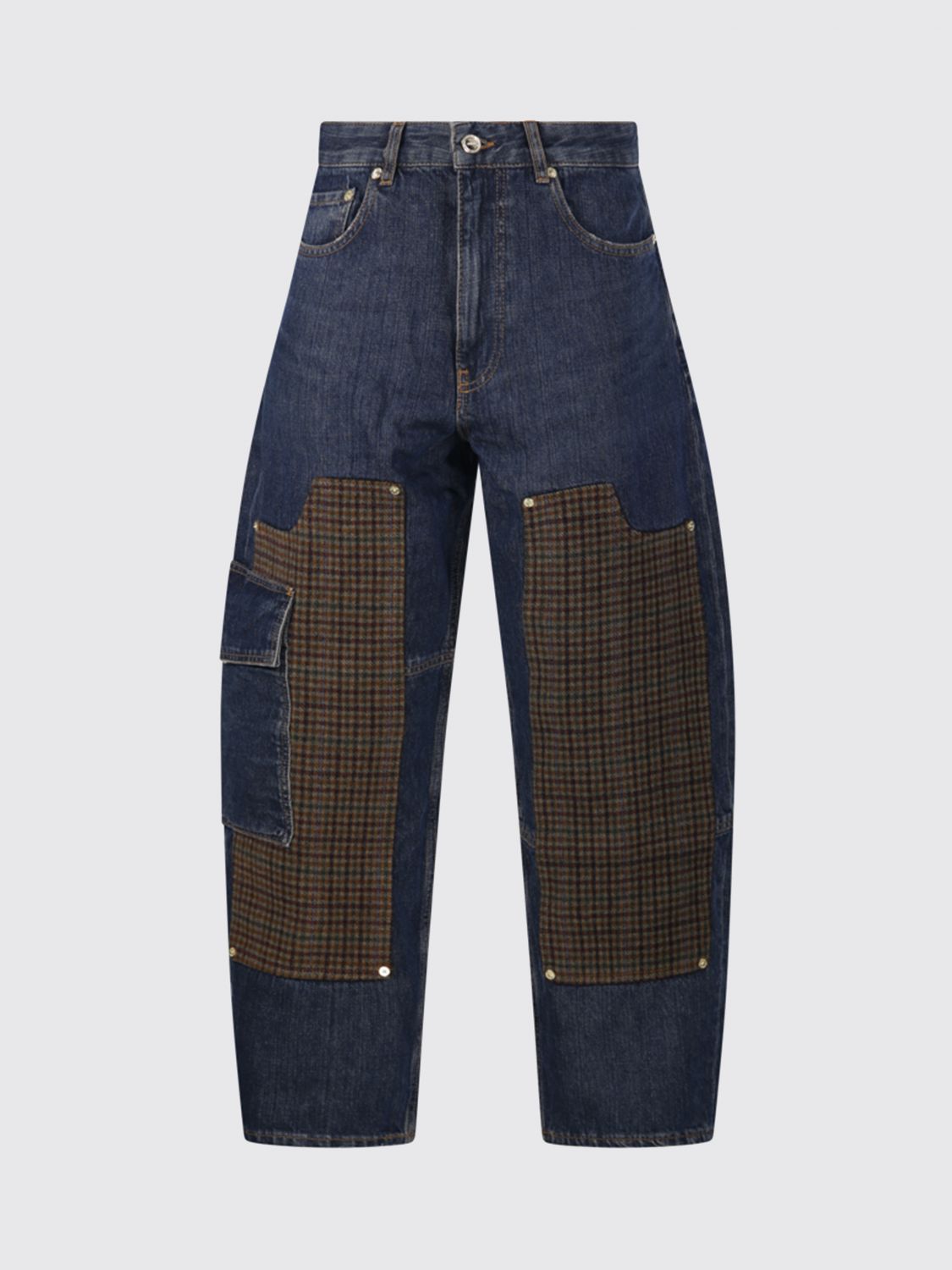 GANNI JEANS: Jeans baggy Ganni a vita alta in denim di cotone con patch, Blue - Img 2