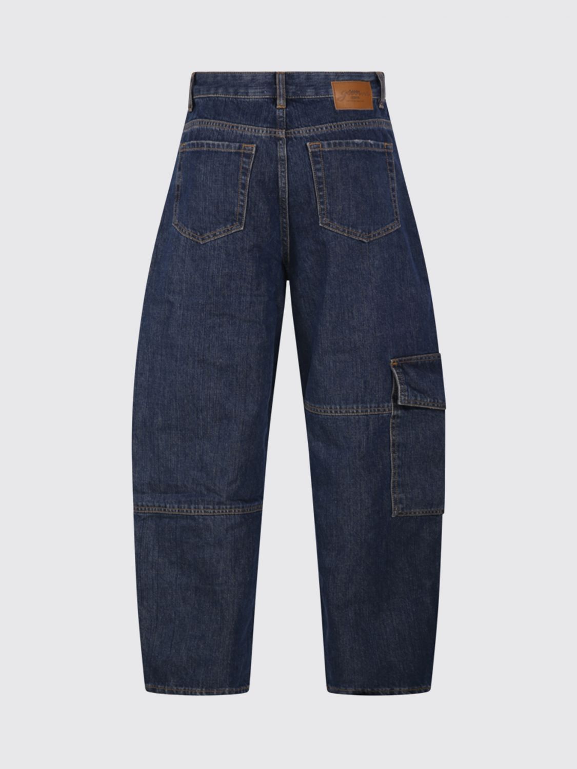 GANNI JEANS: Jeans baggy Ganni a vita alta in denim di cotone con patch, Blue - Img 3