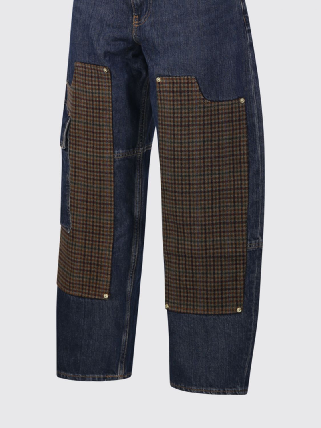 GANNI JEANS: Jeans baggy Ganni a vita alta in denim di cotone con patch, Blue - Img 4