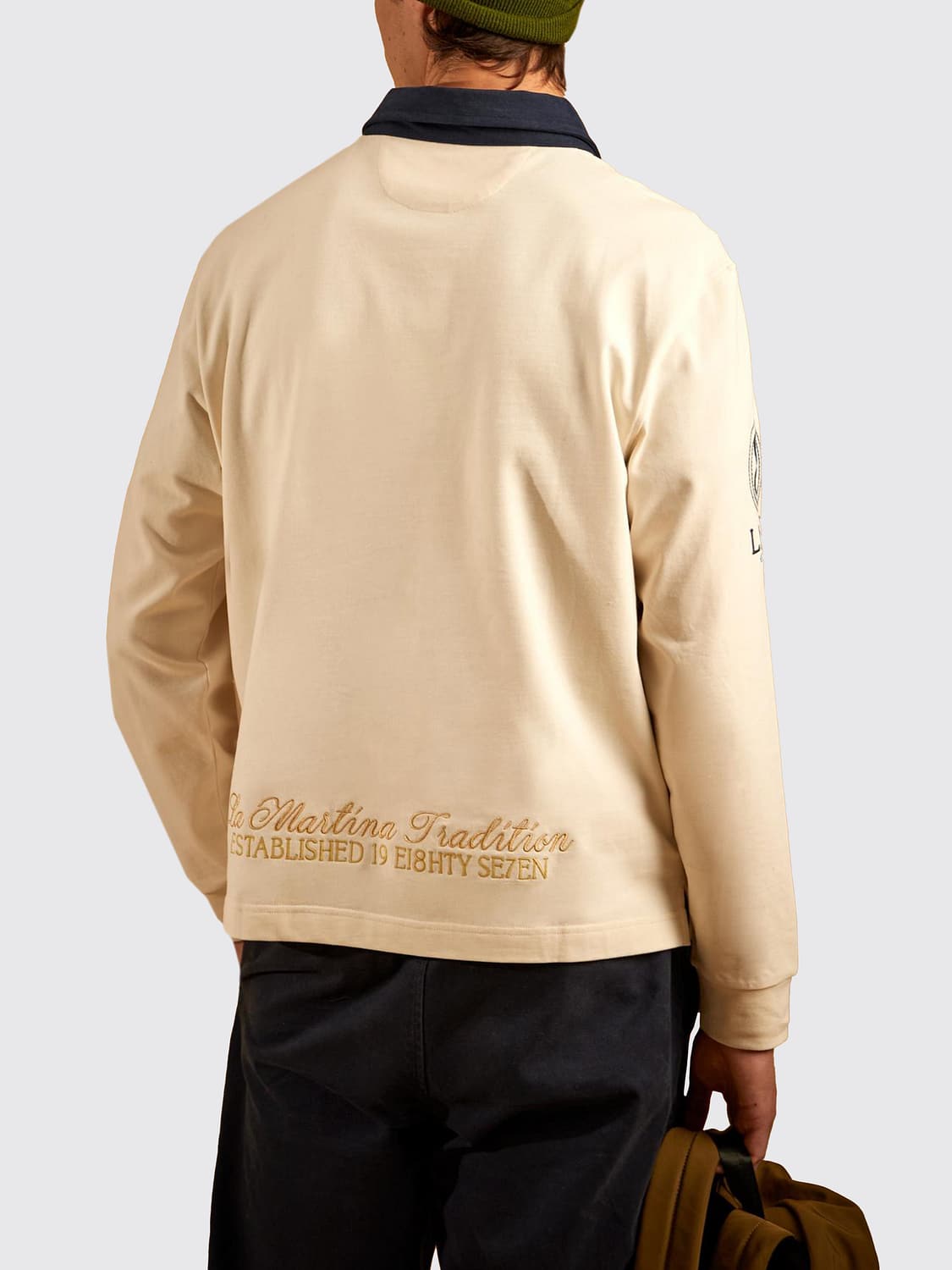 LA MARTINA POLO SHIRT: La Martina Edgar Long-Sleeve Cotton Polo with Embroidered Logo, Beige - Img 2