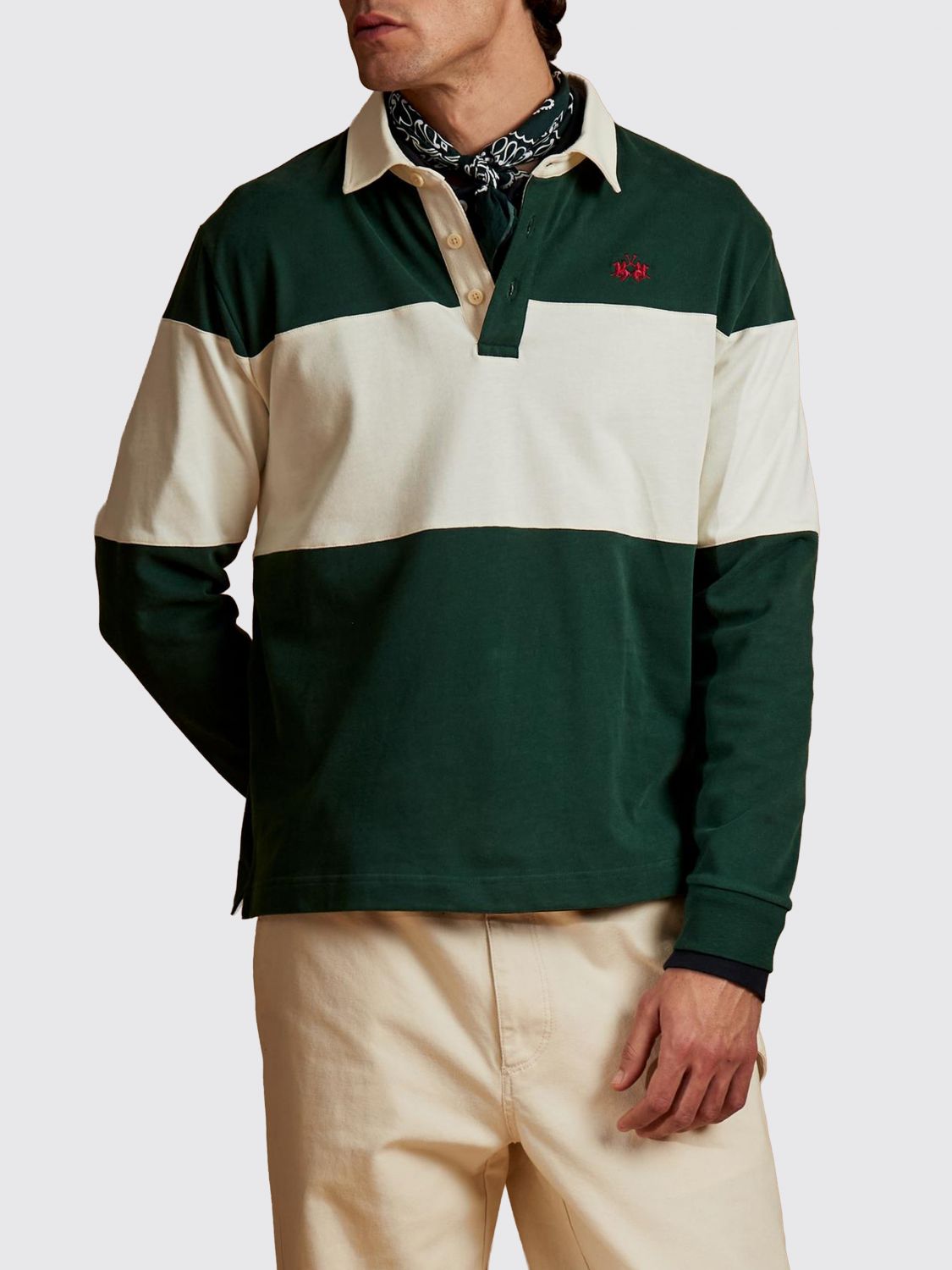 LA MARTINA POLO: Langärmeliges Baumwoll-Poloshirt von La Martina mit zweifarbigem abstraktem Print, Beige - Img 1