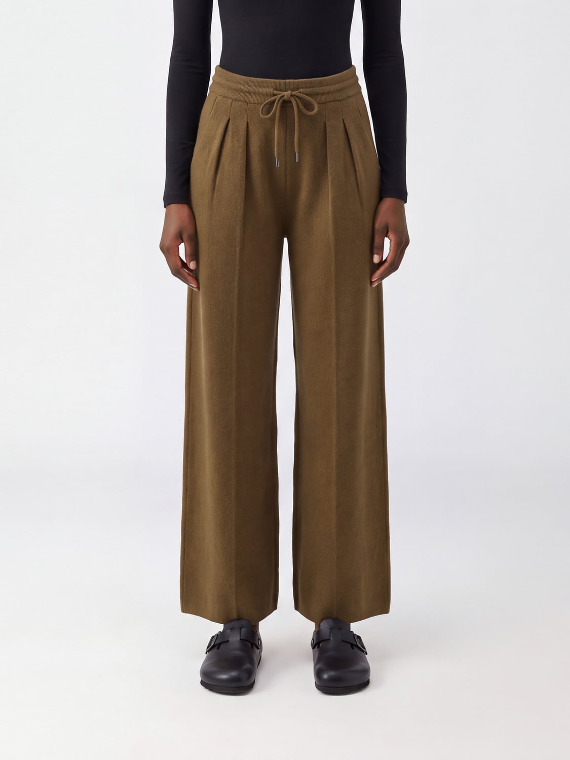 MAX MARA PANTALONES: Pantalones Max Mara de punto de lana y cachemira de talle alto, Camello - Img 1