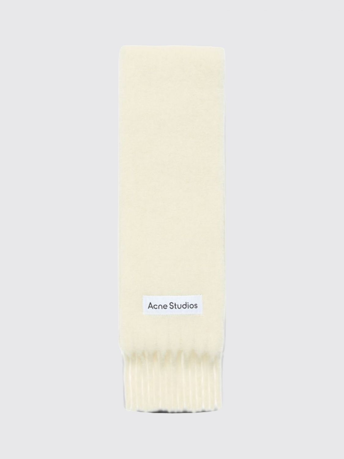 ACNE STUDIOS ÉCHARPE: Écharpe Acne Studios en mélange de laine et d'alpaga avec franges et logo brodé, Blanc - Img 1