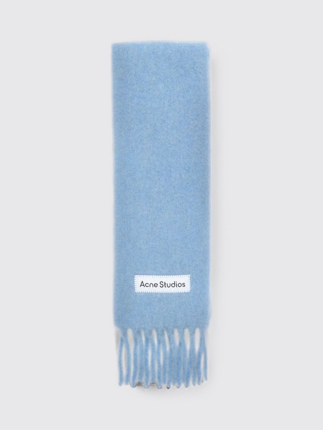 ACNE STUDIOS SCARF: Acne Studios Alpaca and Wool Blend Fringed Scarf with Embroidered Logo, Blue - Img 1