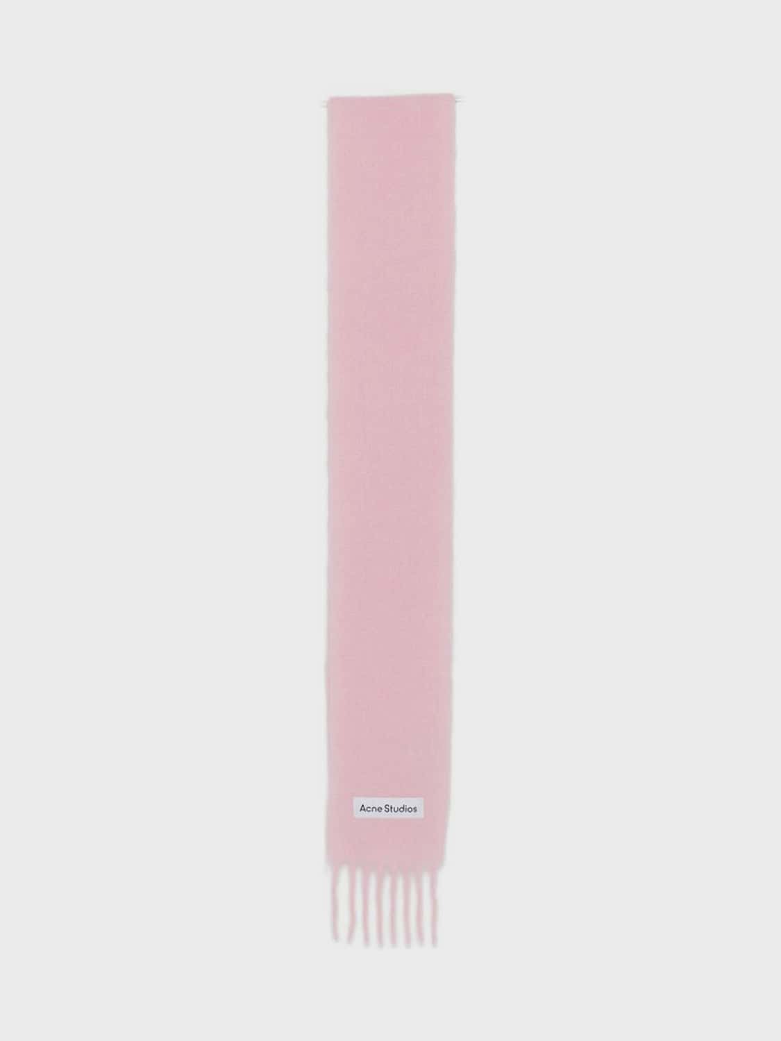 ACNE STUDIOS SCARF: Acne Studios Alpaca and Wool Blend Fringed Scarf with Embroidered Logo, Pink - Img 1