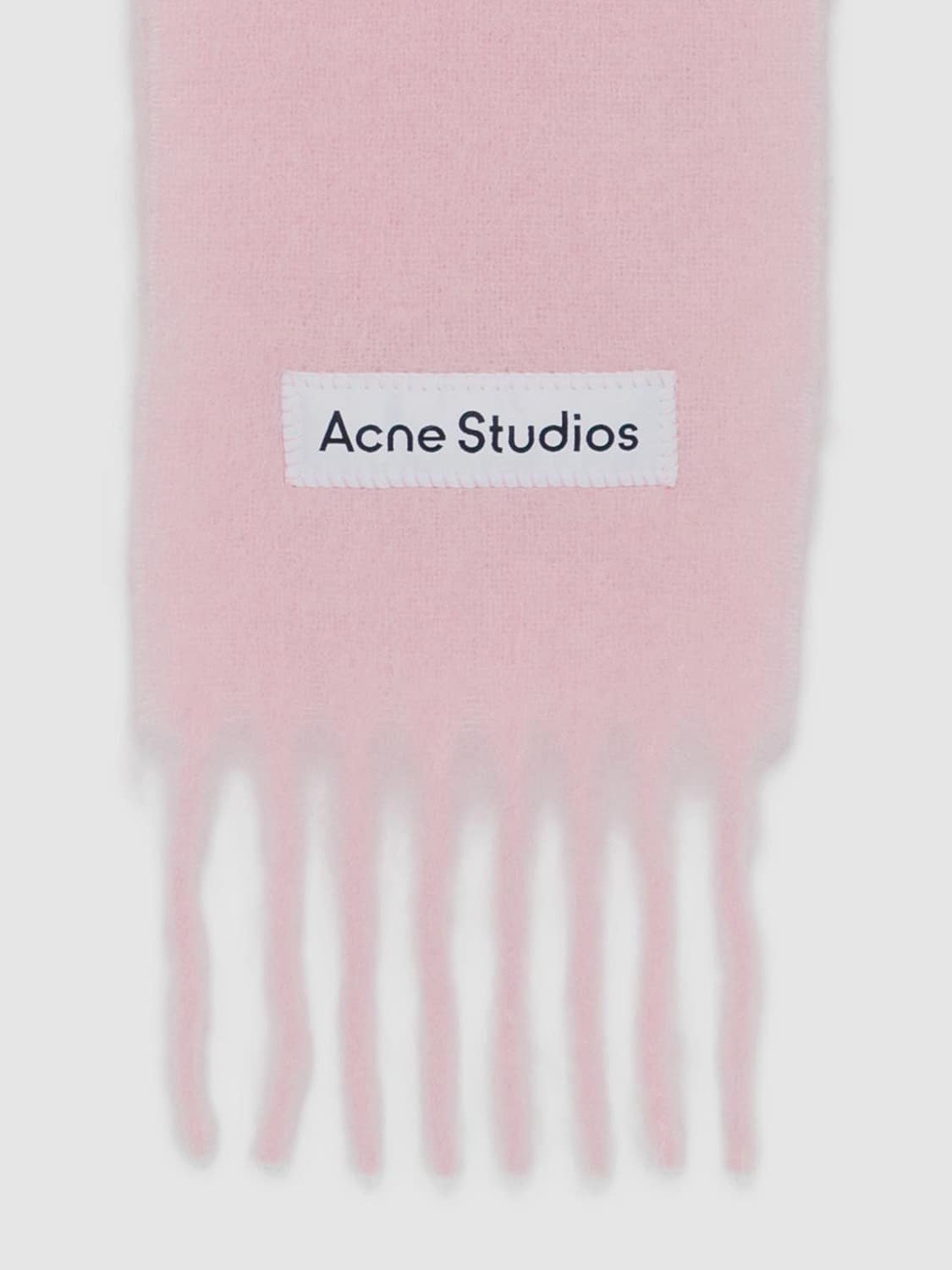 ACNE STUDIOS SCARF: Acne Studios Alpaca and Wool Blend Fringed Scarf with Embroidered Logo, Pink - Img 2