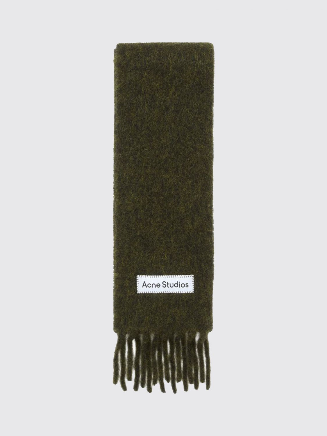 ACNE STUDIOS ÉCHARPE: Écharpe Acne Studios en mélange de laine et d'alpaga avec franges et logo brodé, Vert - Img 1