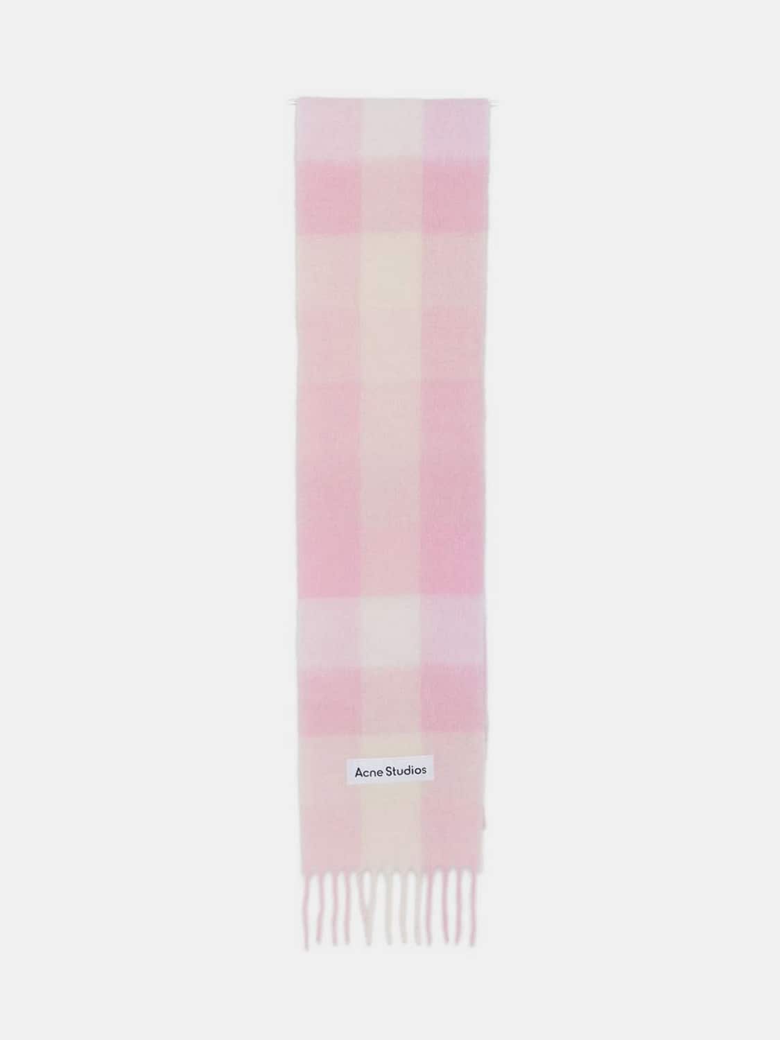 ACNE STUDIOS SCARF: Acne Studios Check Alpaca and Mohair Blend Scarf with Fringed Edges, Pink - Img 1