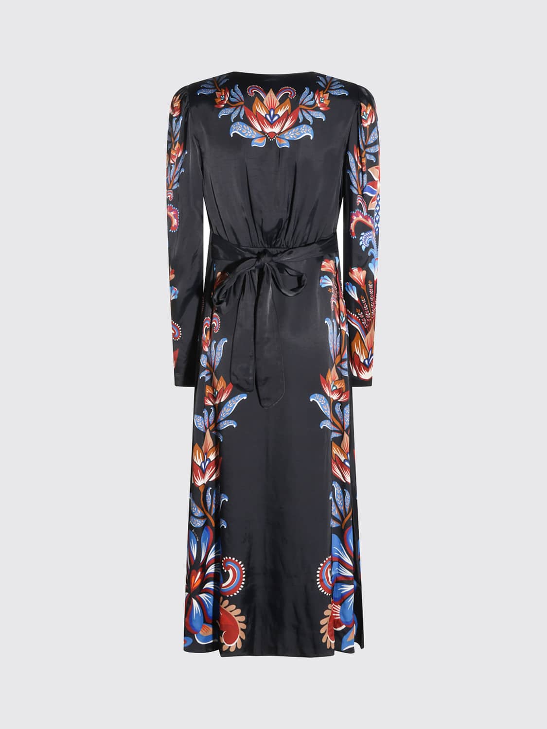 FARM RIO DRESS: FARM RIO Energy Floral Print Viscose Midi Sheath Dress with V-Neck, Black - Img 3