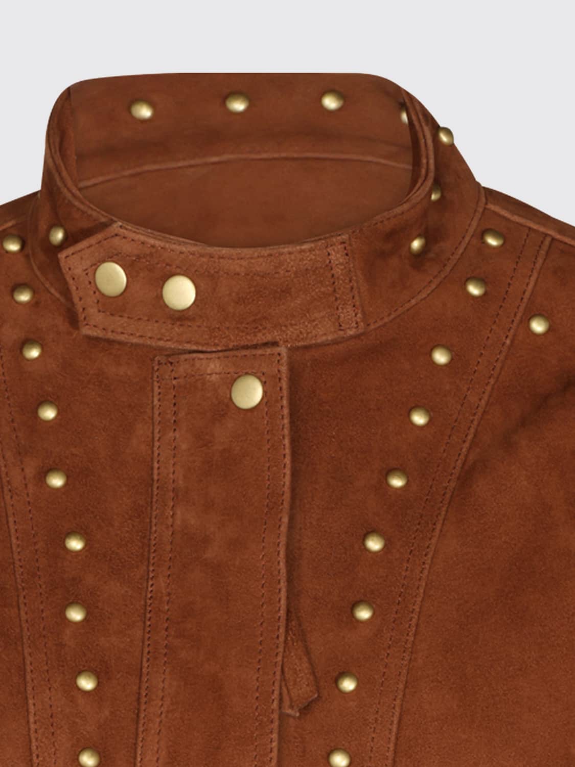 FARM RIO JACKET: Farm Rio Suede Biker Jacket with Studs and Adjustable Belt, Brown - Img 4