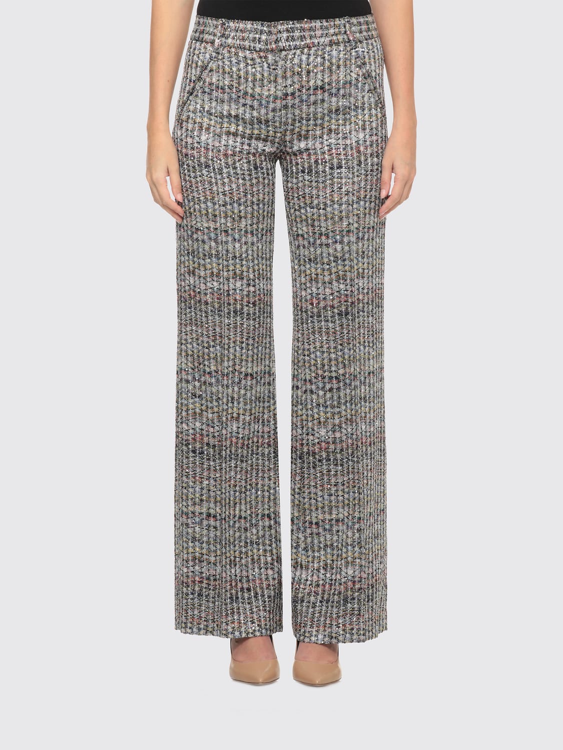 MISSONI HOSE: Weit geschnittene Hose Missoni mit Pailletten und mehrfarbigem Zickzackmuster, Bunt - Img 1