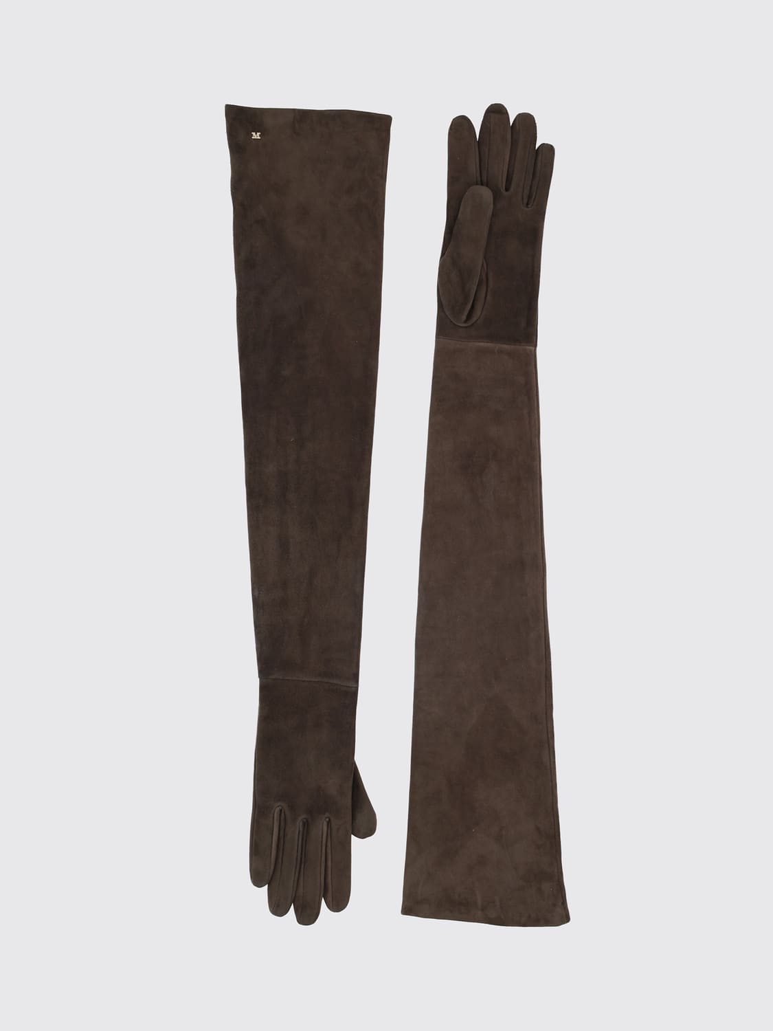 MAX MARA GUANTES: Guantes largos Max Mara de piel de cordero agamuzada con logo, Gris - Img 1