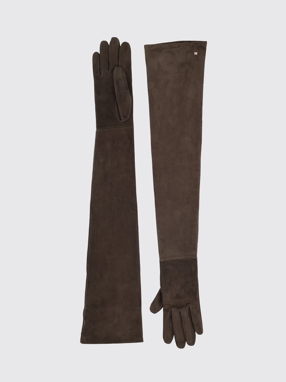 MAX MARA GUANTES: Guantes largos Max Mara de piel de cordero agamuzada con logo, Gris - Img 2