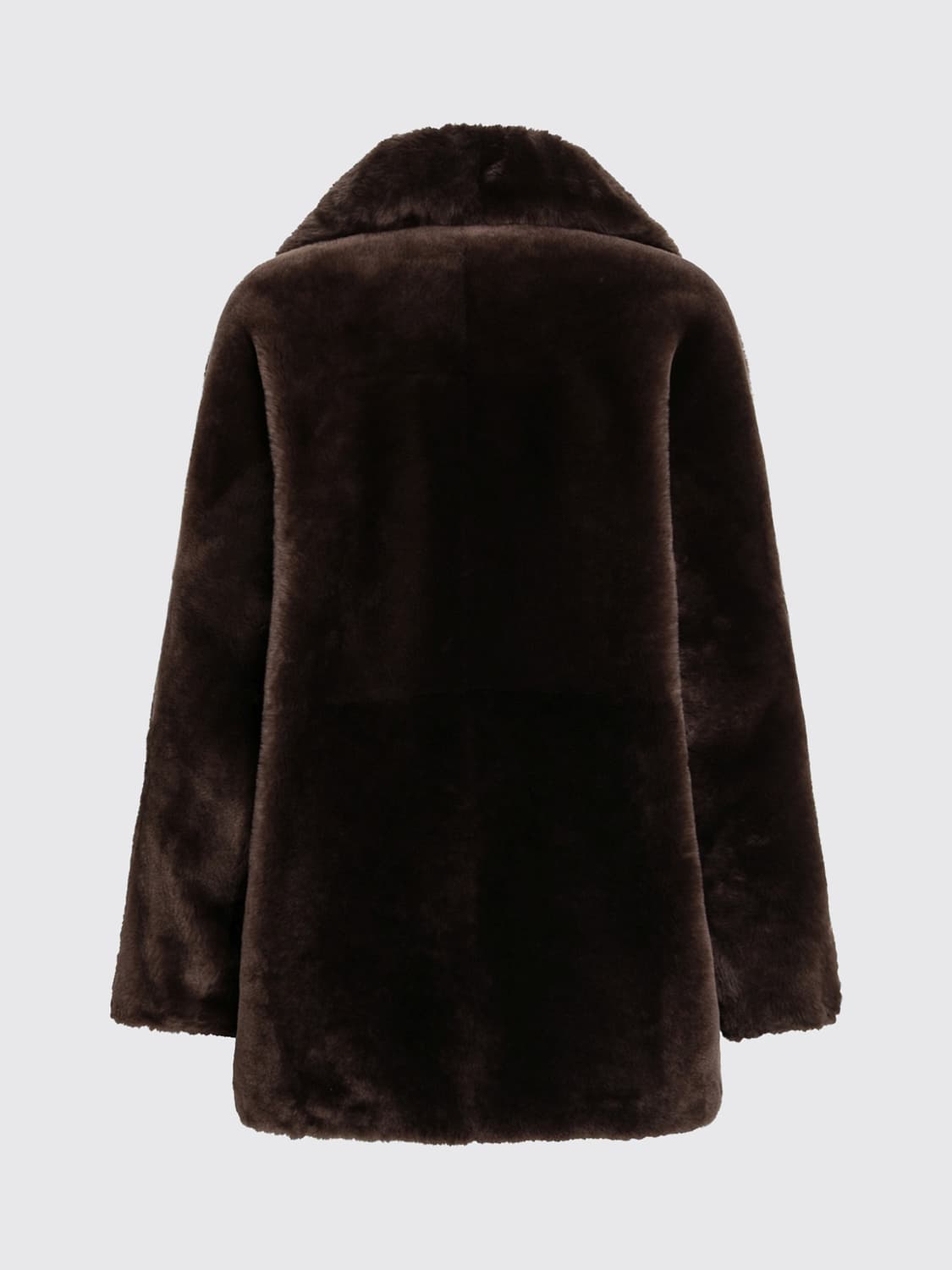 BLANCHA PELLICCIA: Cappotto monopetto Blancha in shearling al ginocchio con collo alla marinara, Marrone - Img 3