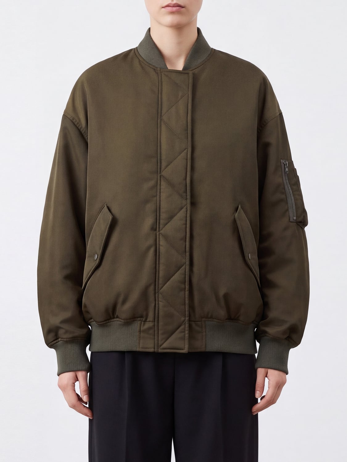 HERNO JACKET: Cropped Polyester Bomber Jacket Herno with Dropped Shoulders and Elasticated Trim, Green - Img 1