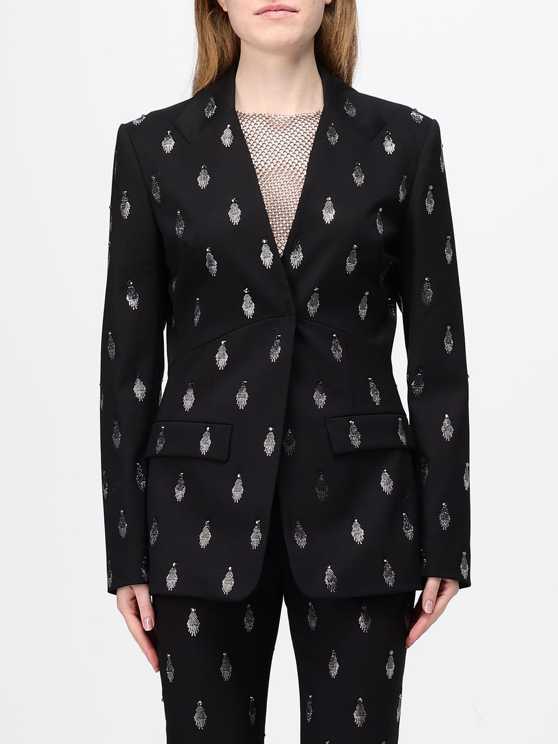 GENNY CHAQUETA: Blazer corto Genny de botonadura sencilla en lana virgen con bordado de cristales, Negro - Img 1