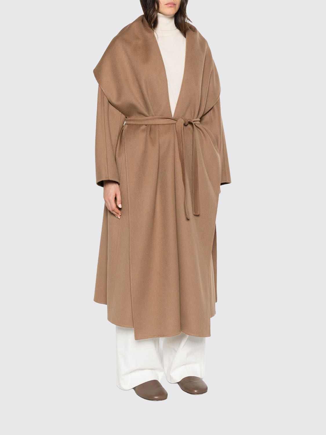 MAX MARA ABRIGO: Abrigo largo oversize Max Mara 100% cachemir con cinturón, Marrón - Img 1