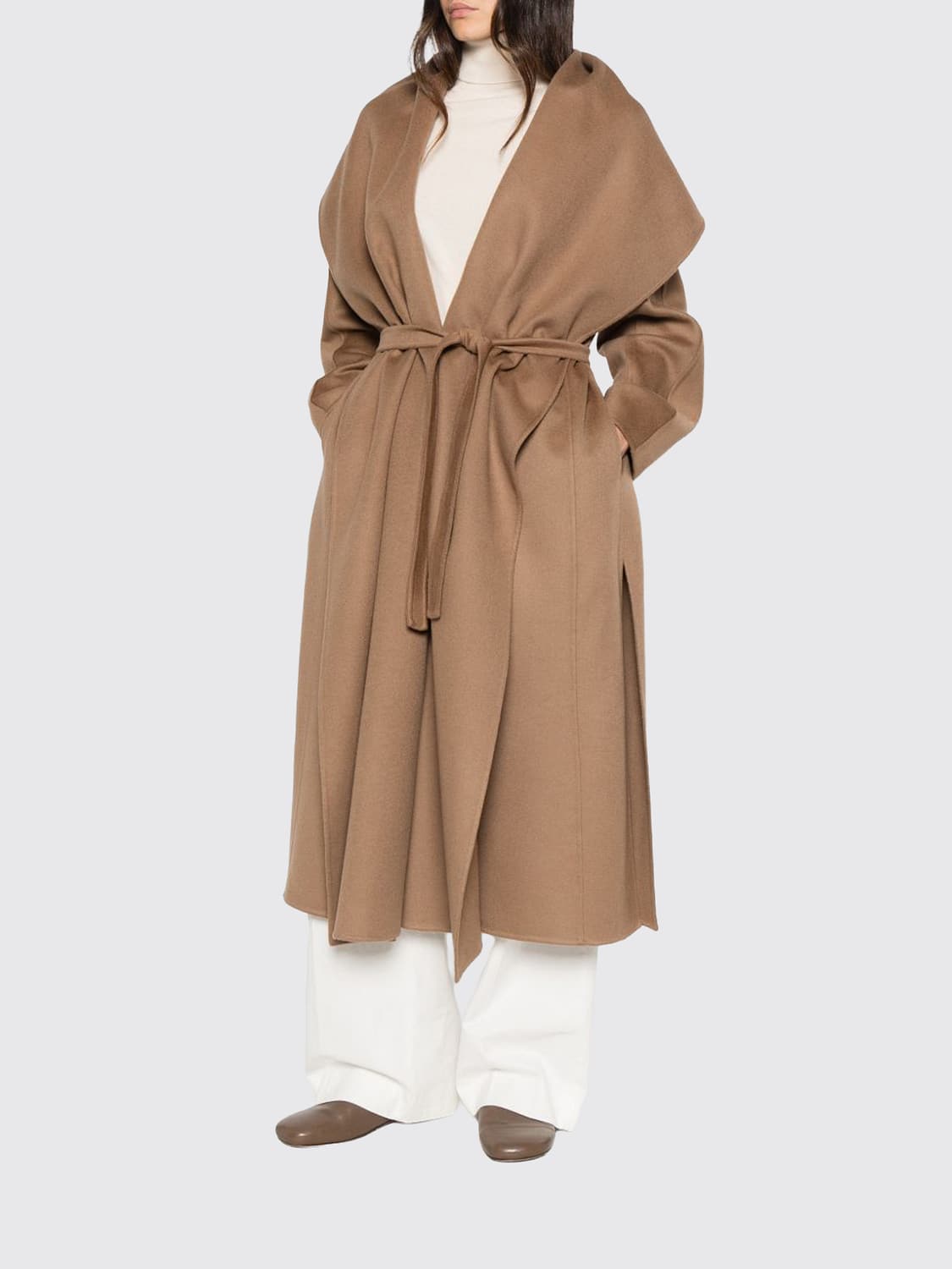 MAX MARA ABRIGO: Abrigo largo oversize Max Mara 100% cachemir con cinturón, Marrón - Img 2