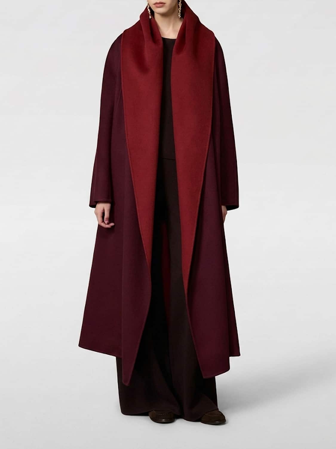 MAX MARA ABRIGO: Abrigo largo oversize Max Mara 100% cachemir con cinturón, Granate - Img 1