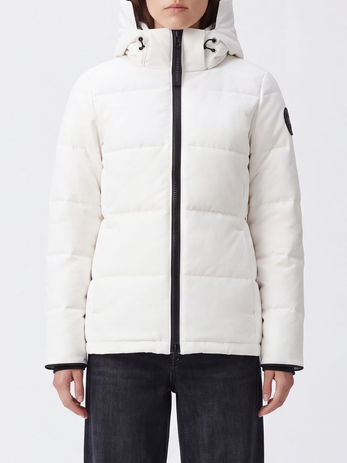 CANADA GOOSE CHAQUETA: Plumífero corto Canada Goose hidrófugo con capucha y cierre de cremallera, Blanco - Img 1